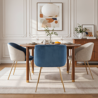 Sunvega Gold Metal and Blue Velvet Upholstered Dining Chairs Set of 2