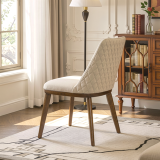Sunvega Mid-Century Modern Solid Wood Legs Clove Beige Velvet Dining Chair Set of 2