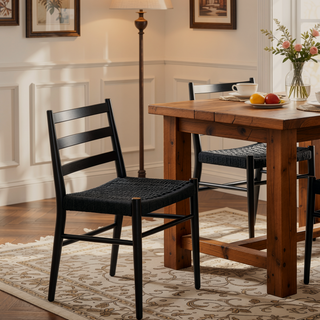 Sunvega Fully Assembled Wood Rattan Dining Chairs Set of Two with Woven Seat