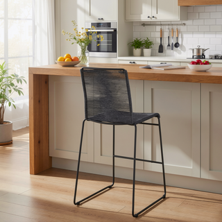 Sunvega Charcoal Rope Woven Metal Bar Chair with Sled Base Set of 2