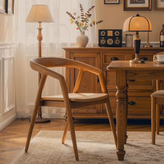 Sunvega Scandinavian Sculpted Oak Wood Dining Chair with Comfortable Arms in Warm Natural Brown