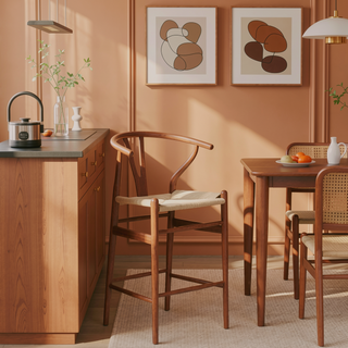Sunvega Mid-Century Wishbone Barstool with Woven Papercord Seat Fully Assembled Walnut