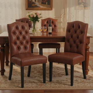 Sunvega Upholstered Dining Chairs with Button Tufting and Tapered Legs Set of 2
