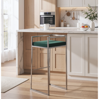 Sunvega Contemporary Stackable Barstools with Green Velvet Cushions Set of 2