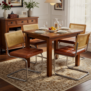 Sunvega Modern Dining Chairs Set of 2 with Rattan Back and Faux Leather Seat