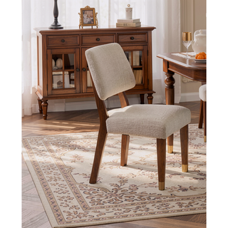 Sunvega Mid-Century Modern Side Chair with Gold-Capped Legs and Soft Round Walnut Finish
