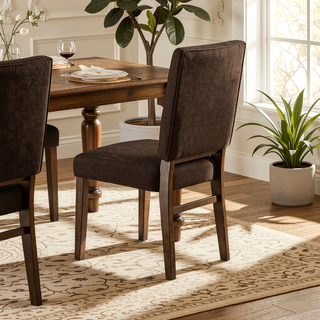 Sunvega Mid-Century Modern Upholstered Dining Side Chair Set of 2 with Walnut Finish