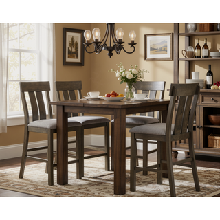 Sunvega Rustic Brown Upholstered Counter Height Dining Chairs with Slat-back Design