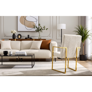 Sunvega Modern Linen Dining Arm Chair with Tufted Design and Gold Metal Base