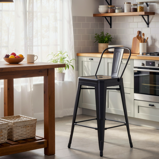 Sunvega Industrial Metal Counter Height Stool Set of 2 with Curved Back