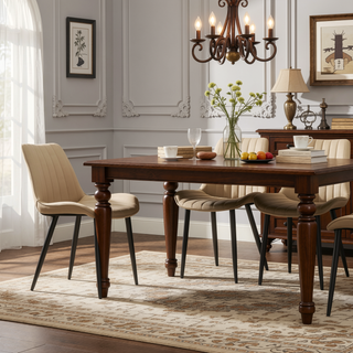 Sunvega Brown PU Leather Dining Chairs with Metal Legs and Wave Pattern Upholstery