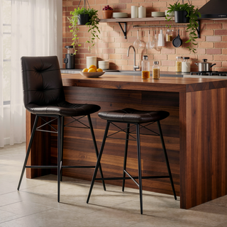 Sunvega Cool and Cozy Tufted Leatherette Counter Height Stools with Metal Base