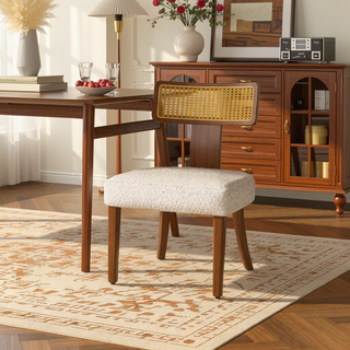 Sunvega Mid Century Modern Dining Chairs Set of 2 with Solid Wood and Rattan Net Back