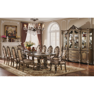 Sunvega Vintage Oak Tufted Arm Chair with Padded Seat and Scrolled Crown Molding