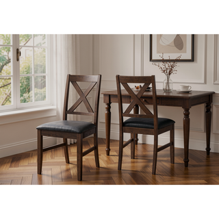 Sunvega Set of 2 Brown Solid Wood Upholstered Dining Chairs with Cross-Back Design