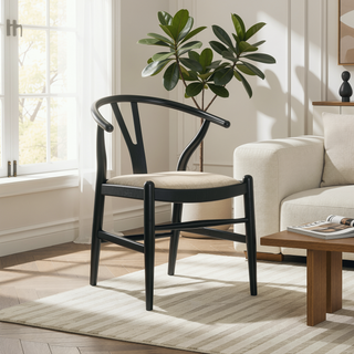 Sunvega Black Wood Wishbone Dining Side Chair Set of 2 with Coastal Design