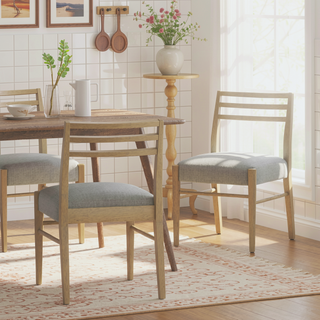 Sunvega Farmhouse Style Dining Chairs Set of 2 with Upholstered Seating and Ladder Back