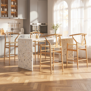 Sunvega Mid-Century Wishbone Barstool with Woven Papercord Seat Fully Assembled Walnut