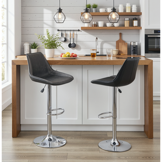 Sunvega Modern Adjustable Bar Stool Set with Ebony Wax Polyurethane Leather and Chrome Base