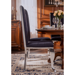 Sunvega Black Synthetic Leather & Chrome Metal High Back Armless Side Chair Set of 2