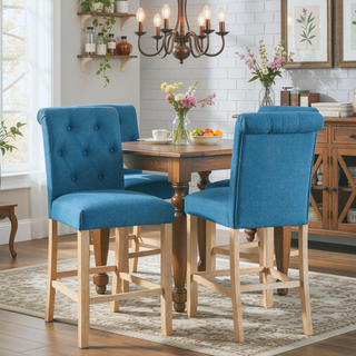 Sunvega Blue Kitchen Counter Height Stools with Button Tufted Back and Padded Seat