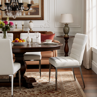 Sunvega Ivory Leatherette Side Chairs with Padded Seat and Black Metal Frame