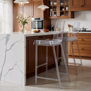 Sunvega Modern Chrome Bar Stools with Backrest and Footrest Set of 2
