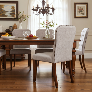 Sunvega Sophia Sea Oat Dining Chairs with Nail Heads in Performance Fabric - Set of 2