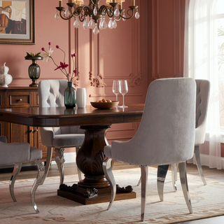 Sunvega Grey and Chrome Upholstered Slipper Dining Chairs with Velvet and Demi Arm Design