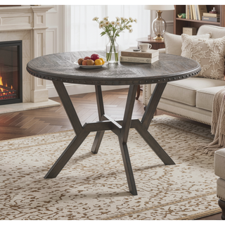 Sunvega Alamo Round Dining Table with Geometric Metal Base and Parquet Top