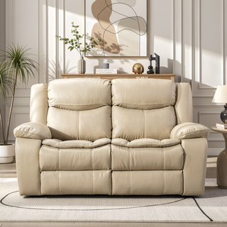 Sunvega Breathable Leather Manual Reclining Loveseat with Padded Cushions