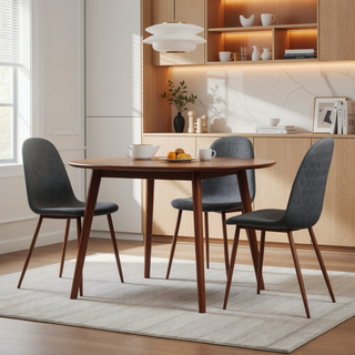 Sunvega Modern Muted Blue Upholstered Dining Chair with Walnut Finished Metal Legs Set of 2