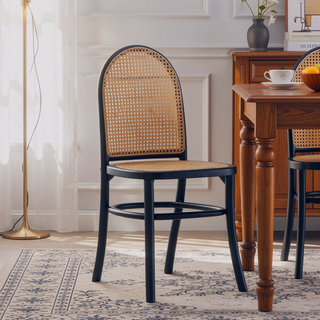Sunvega Modern Cane Dining Chair with Natural Rattan and Solid Ash Wood Frame
