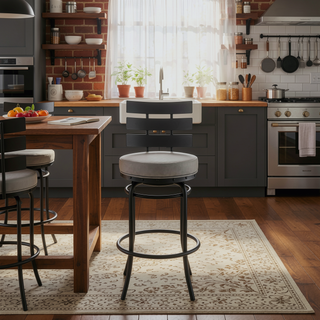 Sunvega Black Swivel Counter or Bar Stool with Gray Faux Leather Upholstery