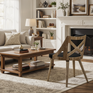 Sunvega White Washed Wood and Charcoal Fabric Charlotte Farmhouse Dining Chairs Set of 2