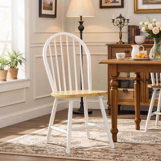 Sunvega Spindle Back Side Chairs with White Angled Legs and Natural Brown Seat