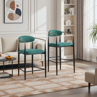 Sunvega Beige Fabric Upholstered Bar Chair Set with Padded Backrest and Footrest
