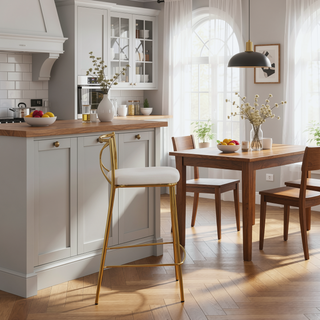 Sunvega Modern Charlotte Counter Stool with Gold Metal Frame and White Faux Leather