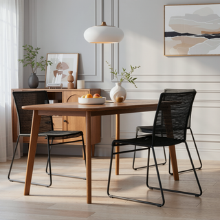 Sunvega Charcoal Woven Rope Stackable Side Chair with Sleek Metal Frame and Sled Base