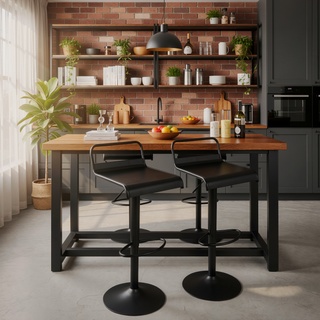 Sunvega Industrial Adjustable Swivel Metal Bar Stool with Footrest in Black Set of 2