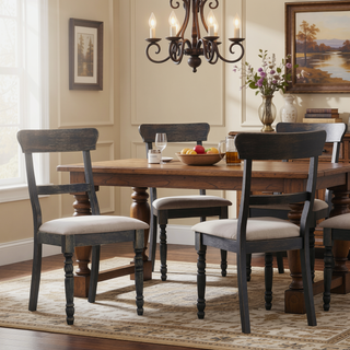 Sunvega Farmhouse Style Weathered Grey Side Chairs with Padded Seat and Turned Legs
