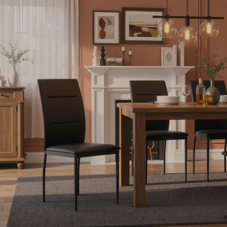 Sunvega Modern Contemporary Black Synthetic Leather Upholstered Side Chairs with Metal Legs