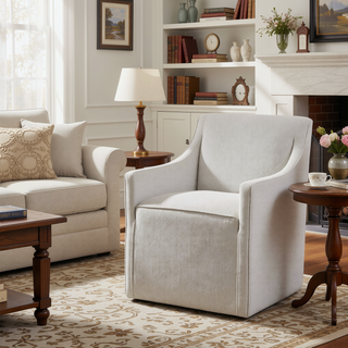 Sunvega Classic Slipcovered Dining Arm Chair with Hidden Casters and Piping Detail