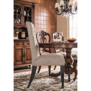 Sunvega Parsons Design Tan Linen Upholstered Side Chair with Vintage Black Finish