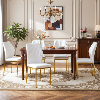 Sunvega High Resilience PU Dining Chair Set of 4 with Silver Metal Legs and Vertical Stripe Back