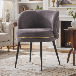 Sunvega Modern Velvet Upholstered Dining Chair with Gold Ring Seat for Dining Room