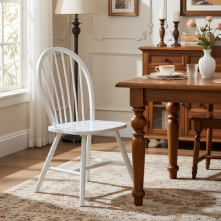 Sunvega White Finish Wooden Windsor Back Side Chairs Set of 2 for Casual Dining