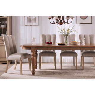 Sunvega Beige Rubberwood Dining Chair with Elegant Chanel Pleats Kit of 2