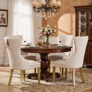 Sunvega Gold Velvet Upholstered Dining Chair with Lion Head Accent and Quilted Back