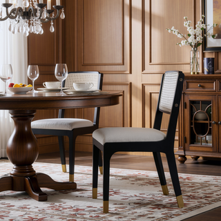 Sunvega Modern Farmhouse PU Dining Chairs with Thick Padded Seat and Solid Wood Legs